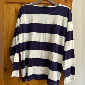 J.Crew Rugby Stripe Long Sleeve Top White Purple L Women’s Cotton